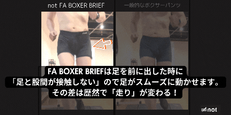 FA BOXER BRIEF は走行時に足と股間が接触せず足がスムーズに動く様子